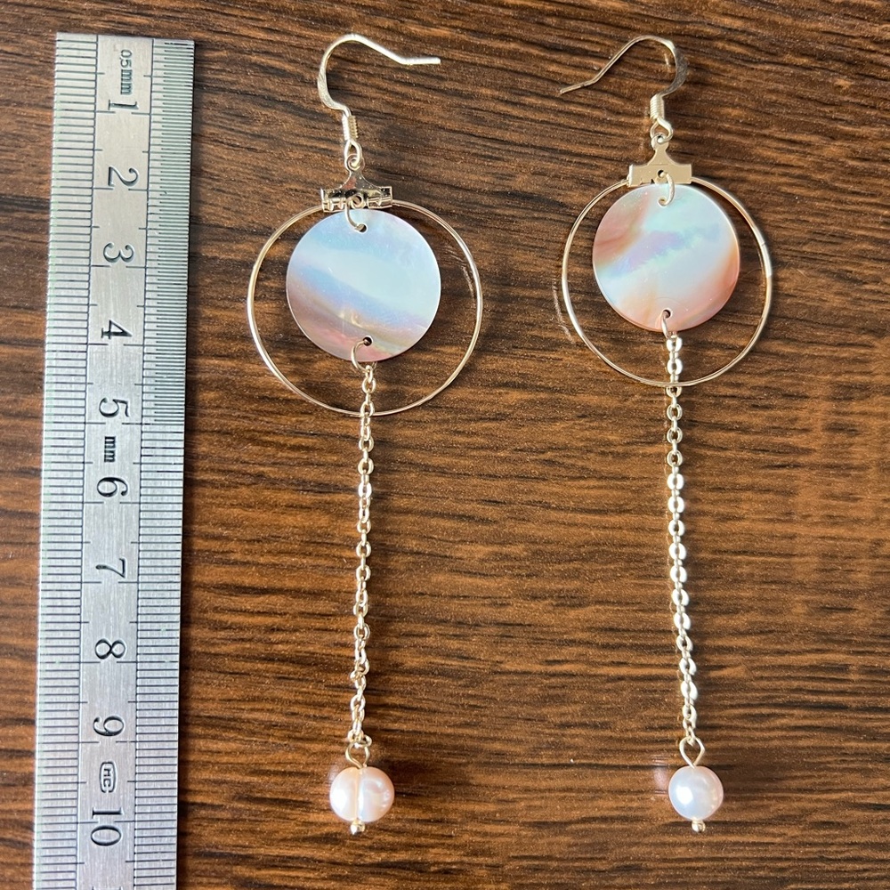 Elegant Golden and Pink Dangle Earrings